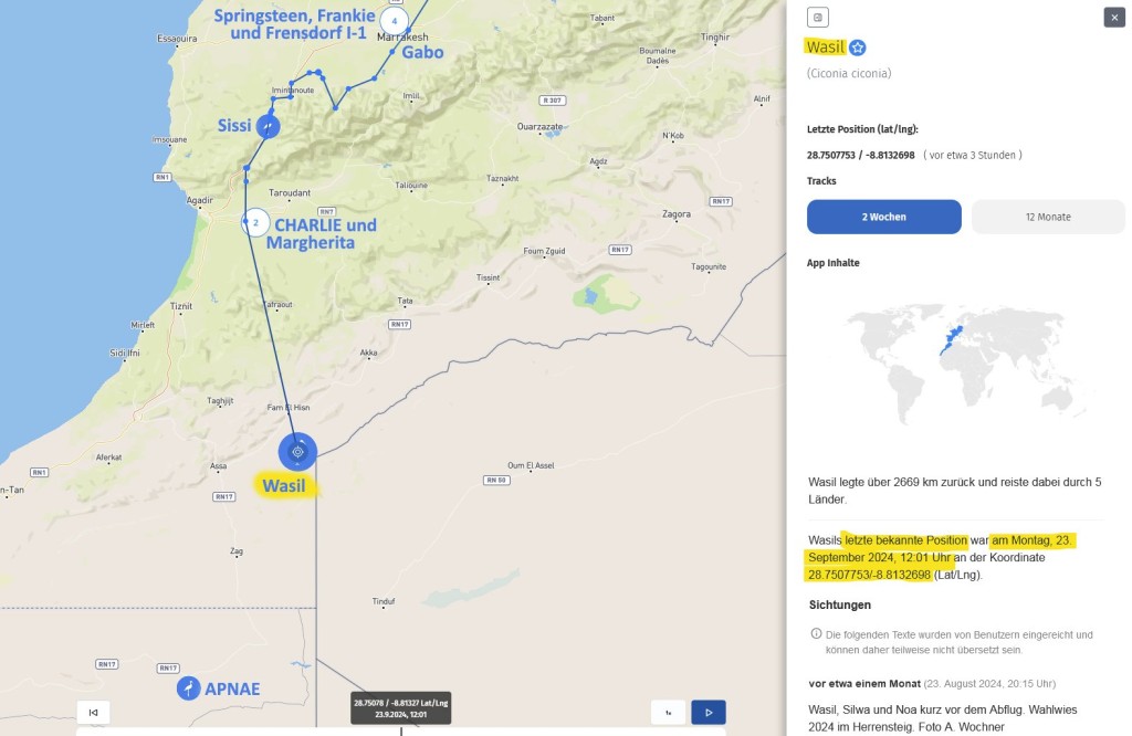 Wasils Reiseroute bis zum 23. Sept. 2024 12:01 Uhr
